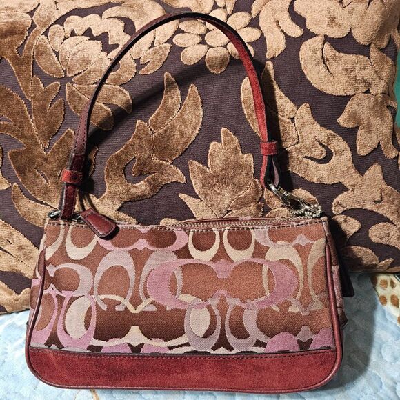 2004 Vintage y2k Coach Demi Shoulder Bag in Deep Wine Optic Signature Monogram P - Picture 2 of 7